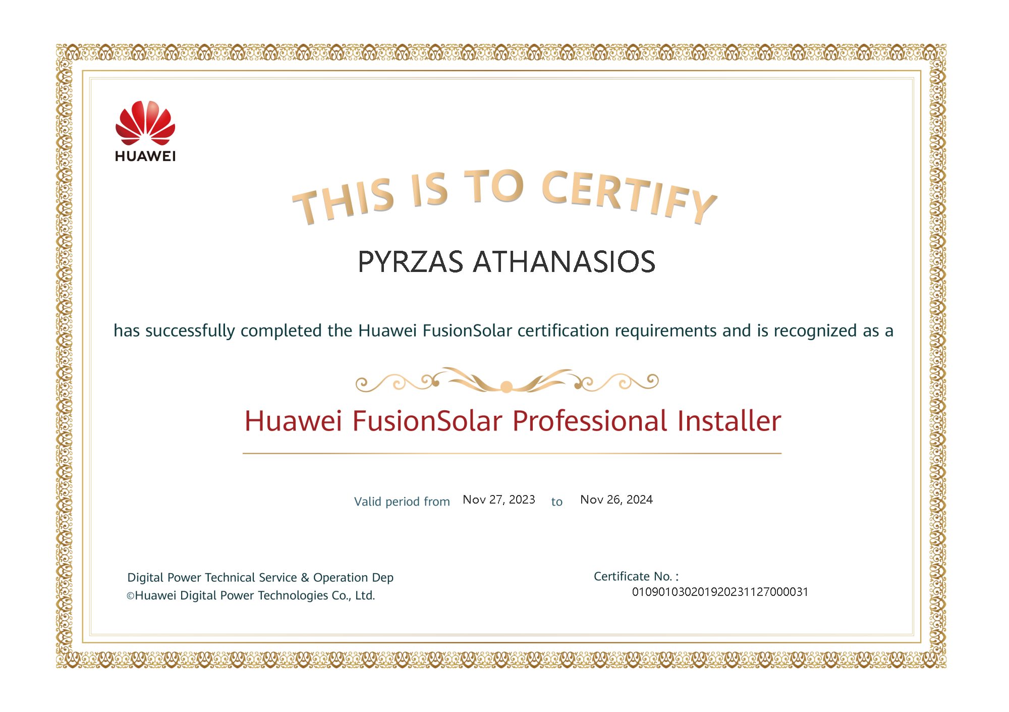 Solarius Huawei fusionsolar certified expert installer